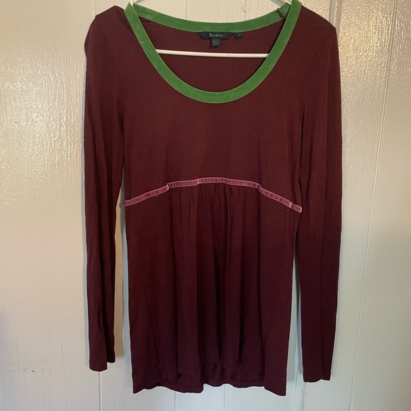 Boden Women’s Size 10 Long Sleeves Tee Maroon Green 444 - Picture 1 of 6